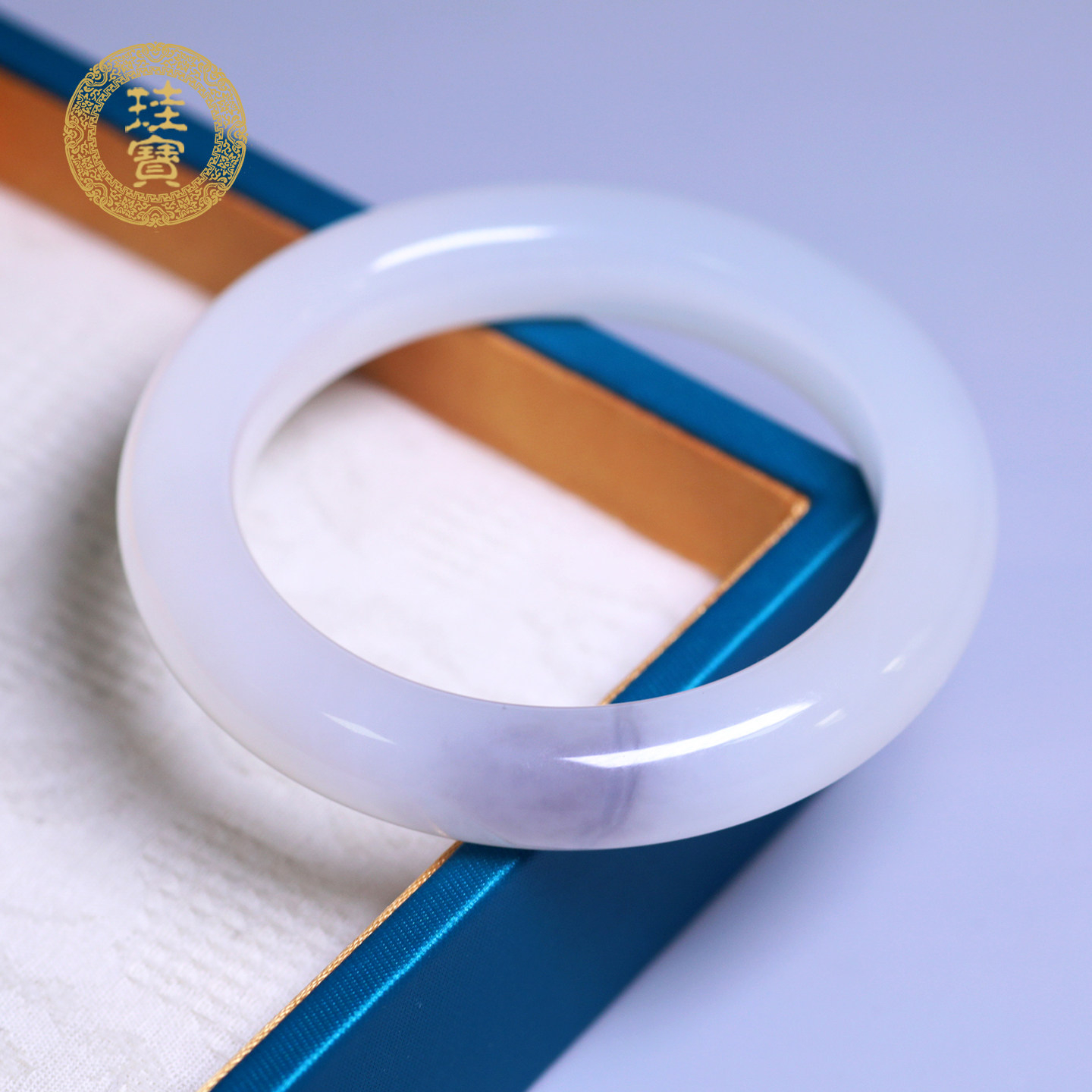 珪宝和田玉冰烟紫宽条手镯57.8mm