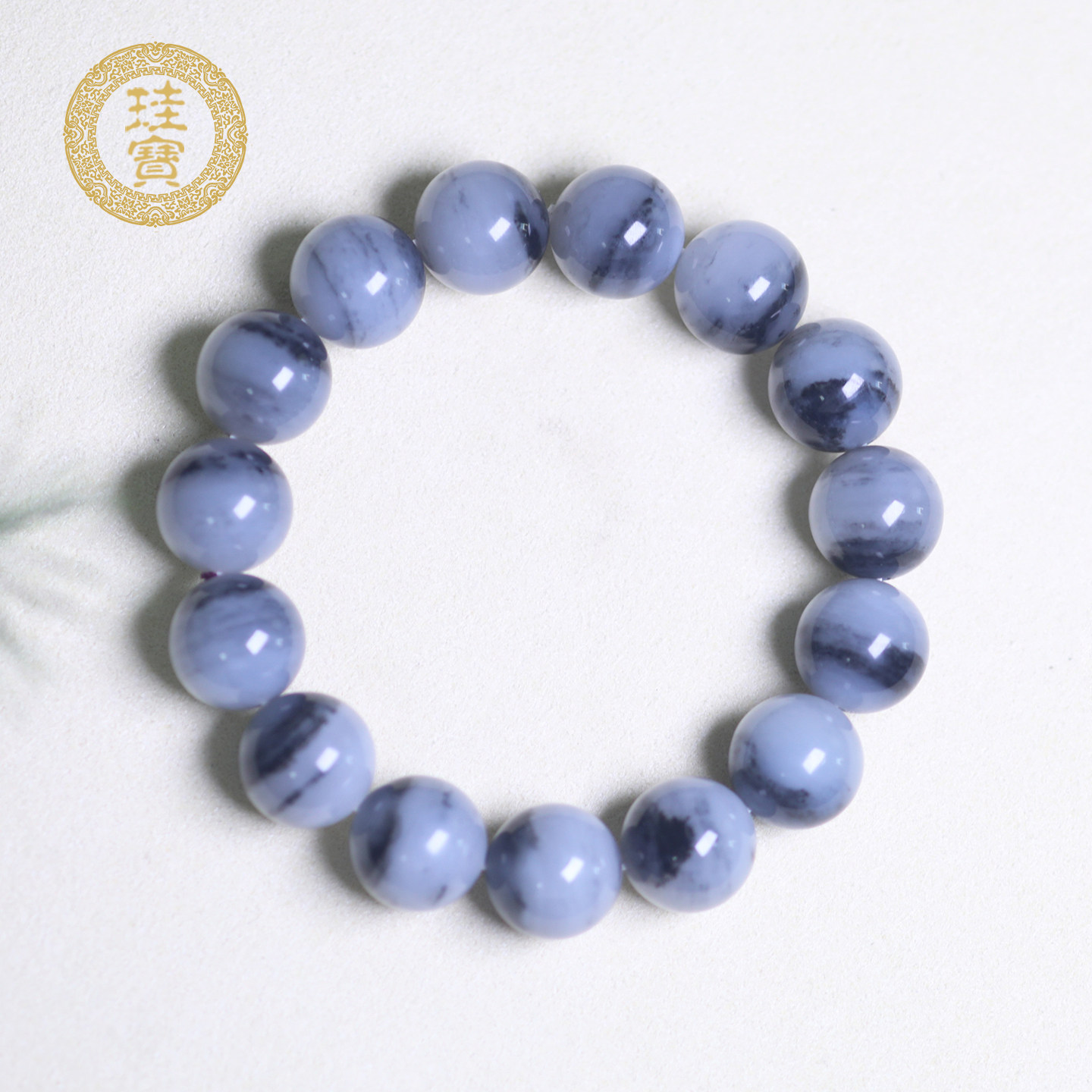 珪宝和田玉青花圆珠手串直径14mm