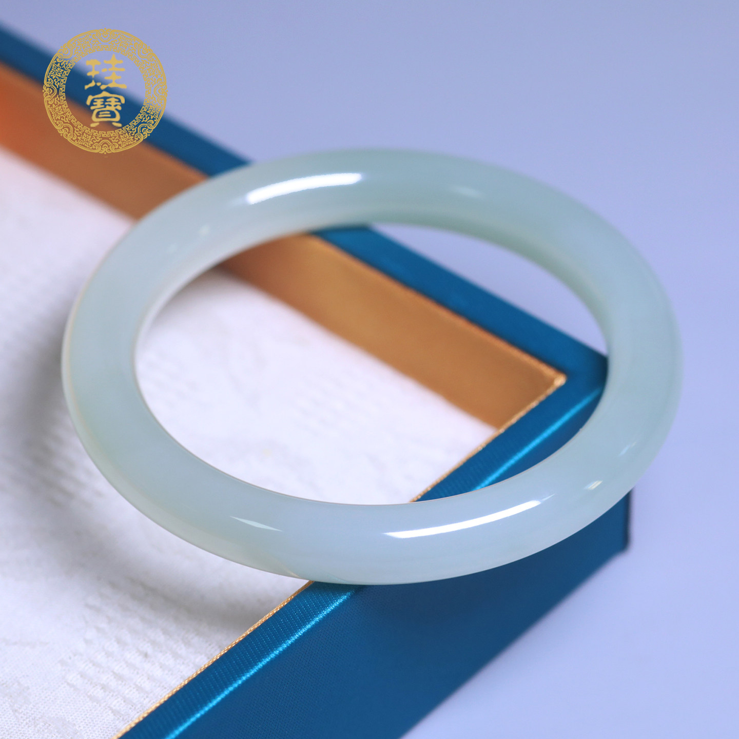 珪宝60.2mm和田玉青白玉细圆条手镯女款玉镯子天然玉石带证书0339