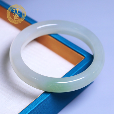 珪宝和田玉翠青宽条手镯女士60mm