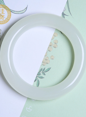 珪宝和田玉白玉胖圆条手镯女款冰底玉石镯子圈口54.7mm送女友0434