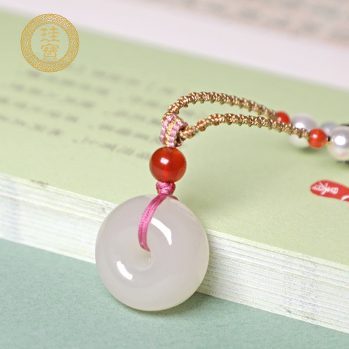珪宝和田玉藕粉平安扣吊坠玉佩