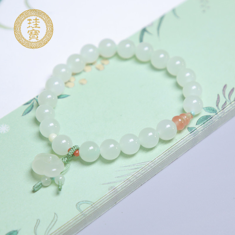 珪宝和田玉晴水冰底手链女士圆珠玉串珠天然玉石手串8mm玉器手饰