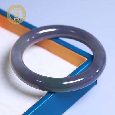 珪宝和田玉烟紫翠青圆条手镯61mm