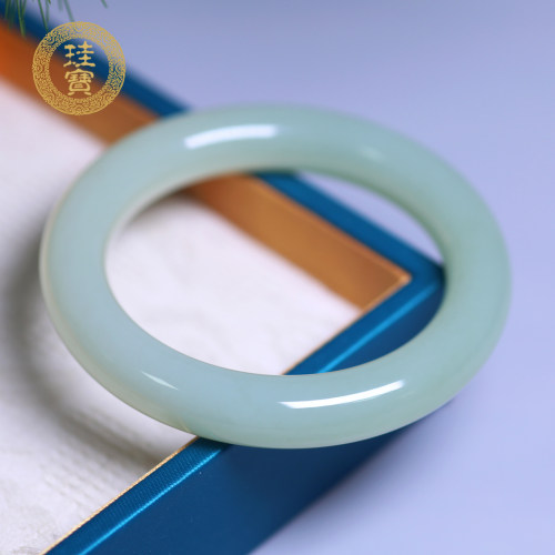 珪宝和田玉青白玉圆条手镯59.5mm