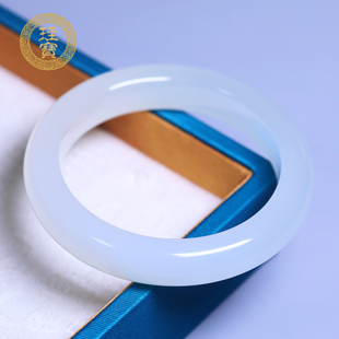 珪宝56mm和田玉羊脂玉宽条手镯女款白月光玉镯子手饰带证书送女友