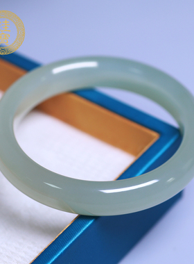 珪宝和田玉冰晴水宽条玉镯子56mm