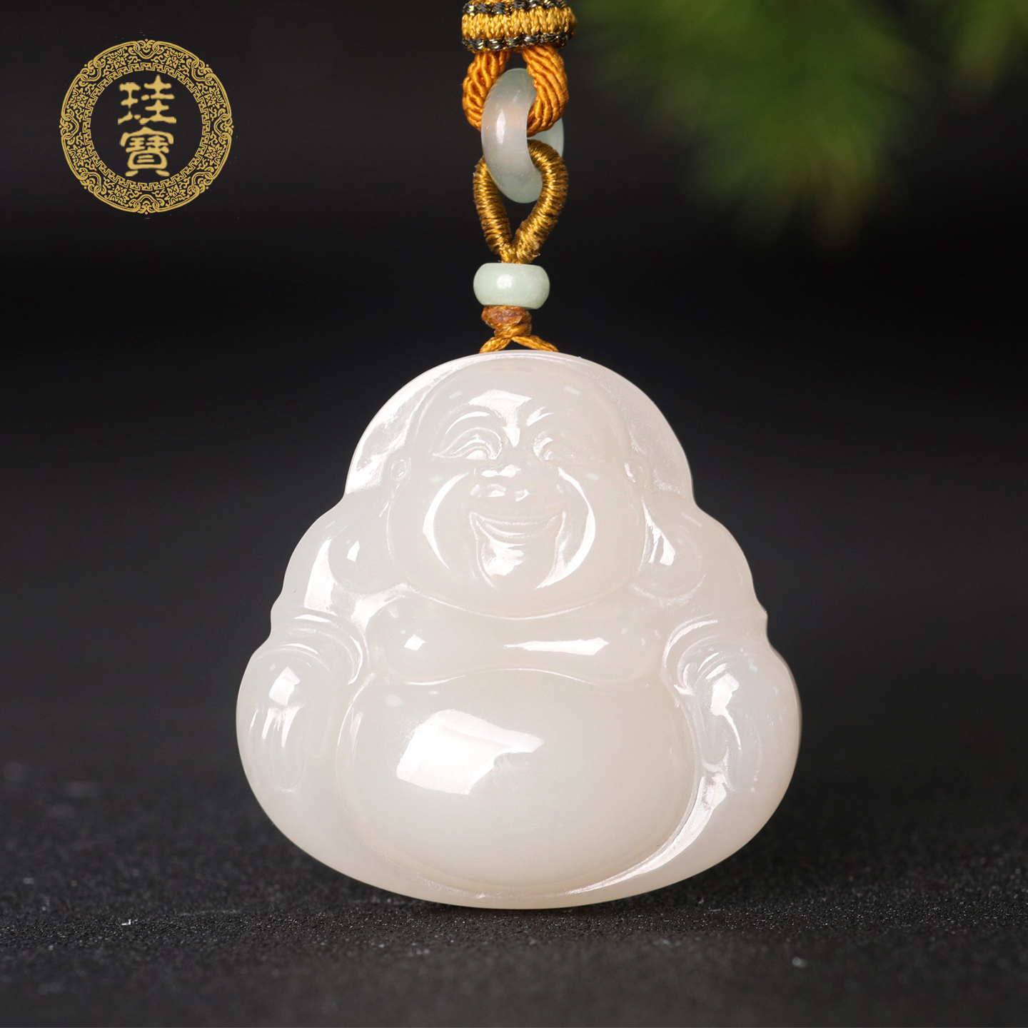 珪宝和田玉藕粉弥勒佛吊坠女款大肚佛玉挂件天然玉石玉项链带证书
