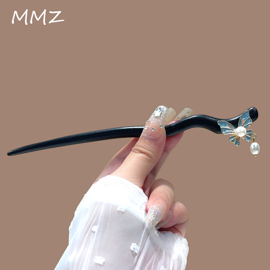 古风黑檀木手工发簪女盘发神器新中式发叉古装汉服丸子头簪子发饰