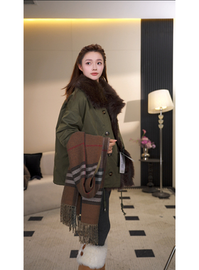 【专柜皮草大上新】冬季新款重工大毛领鹅绒派克服