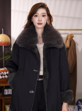 【专柜皮草大上新】秋冬新款短款女极简风一衣两穿派克服加厚时尚