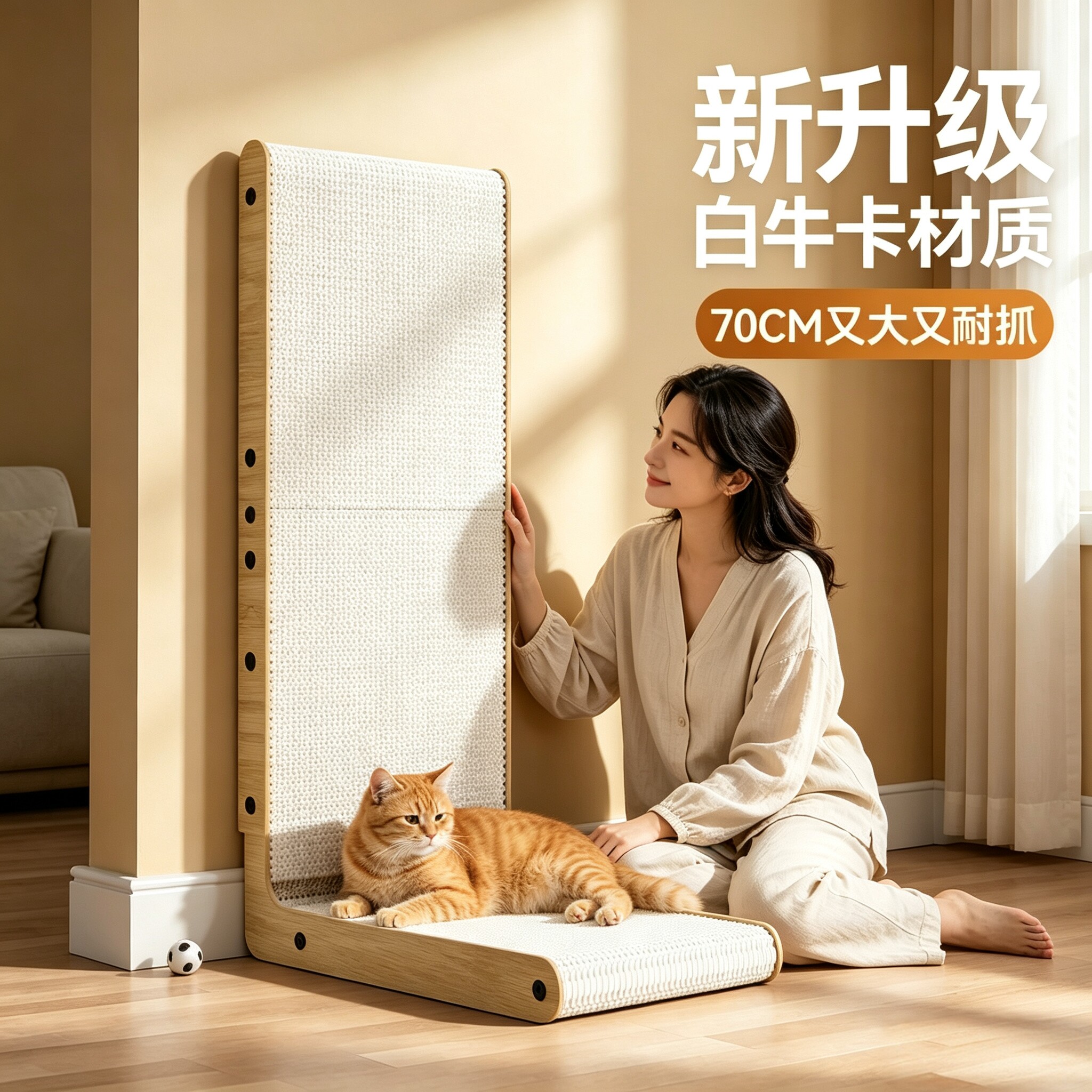 升级白牛卡纸L型猫抓板保护沙发图片