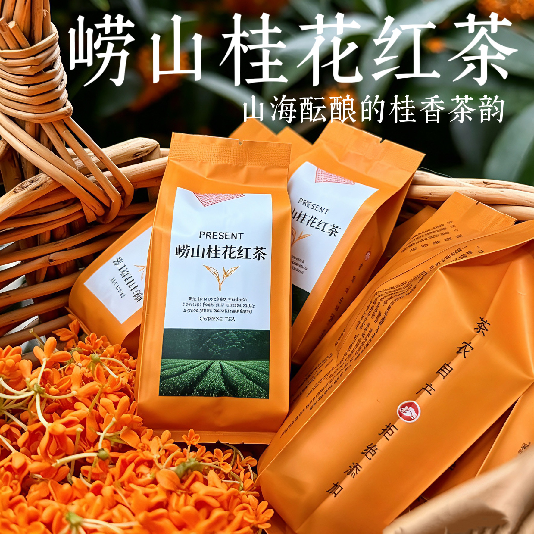 「研茶新社」2025年青岛崂山桂花红茶金木樨红茶伴手礼下午茶250g