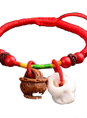 桃胡核雕刻篮子手链压惊红绳手串