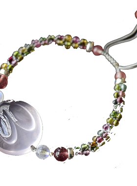 粉水晶生肖萌兔手链手工编织粉晶