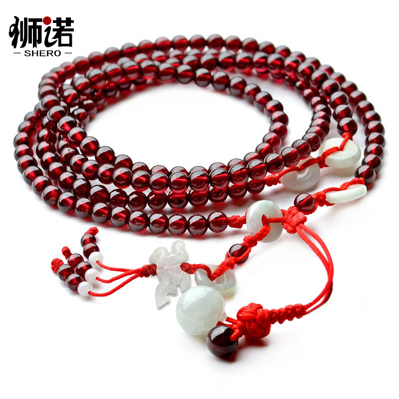 翡翠玉石生肖手工编织石榴石红绳腰链女款马年本命年红腰带绳饰品
