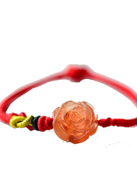 手工编织红兔毛玫瑰花红绳手链