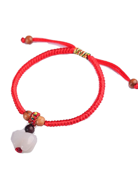 桃木翡翠生肖本命年礼物红绳手链