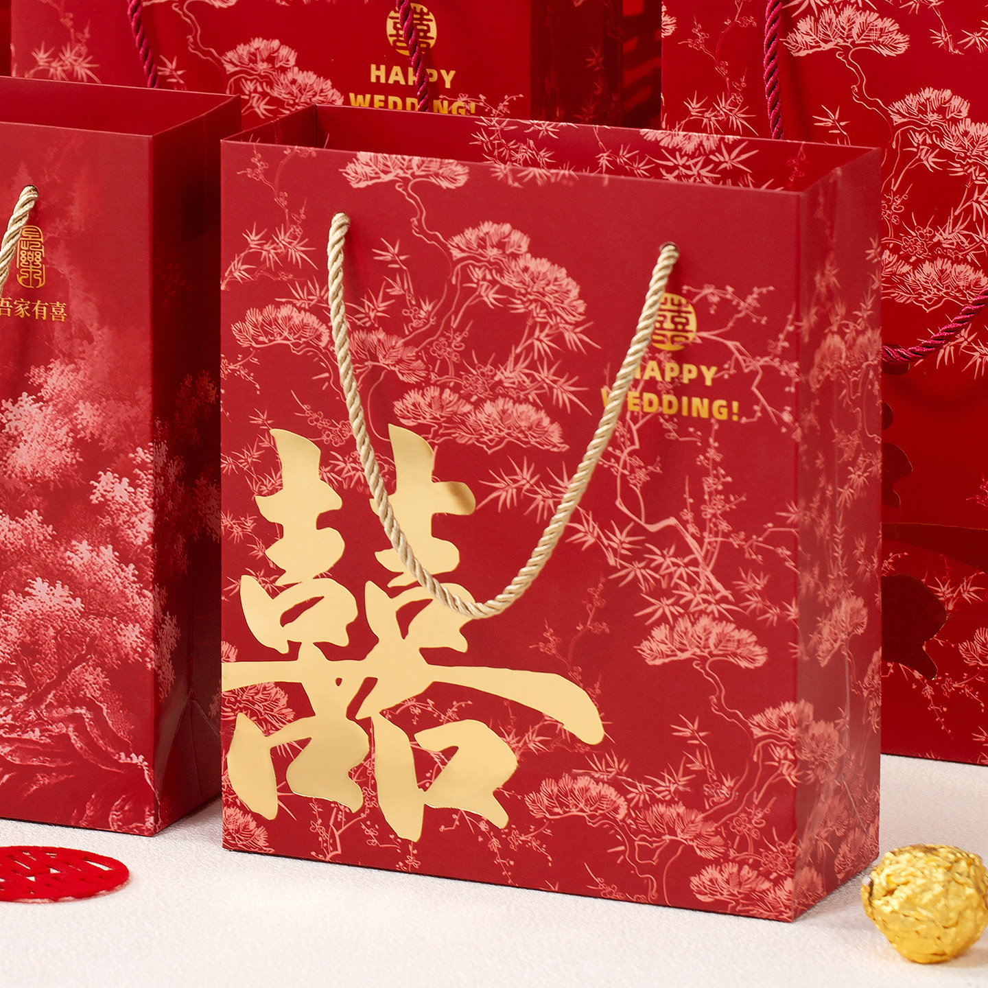 结婚手提袋婚礼专用请帖喜糖袋子红色订婚礼袋喜字袋伴手礼礼品袋