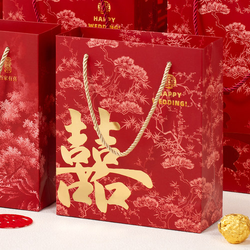 结婚手提袋婚礼专用请帖喜糖袋子红色订婚礼袋喜字袋伴手礼礼品袋