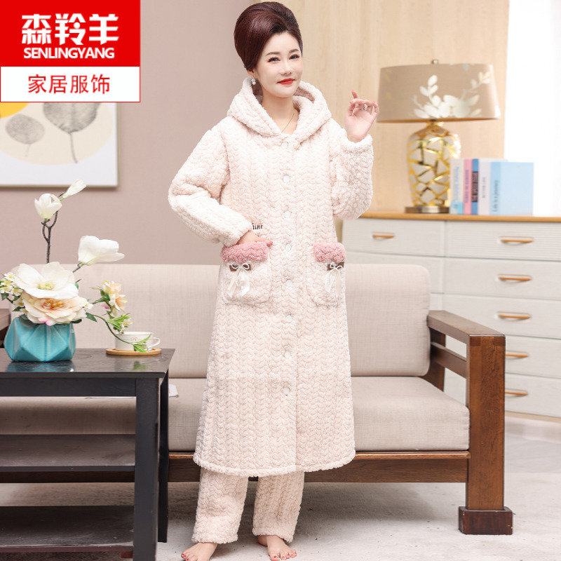 森羚羊珊瑚绒夹棉女士夹棉连帽