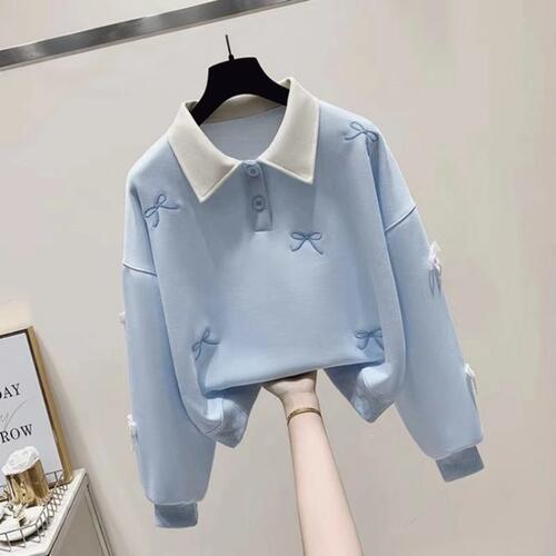 【纯棉华棉 】韩系多巴胺巨好看的女童polo 领卫衣春秋