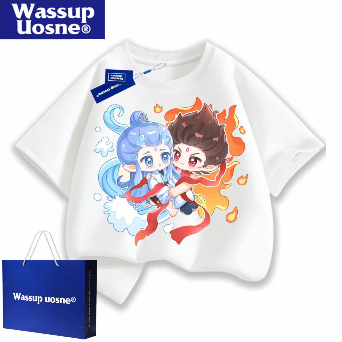 WASSUP联名Q版哪吒敖丙衣服儿童纯棉短袖T恤夏季男女童宽松上衣潮,童装/婴儿装/亲子装,T恤,淘宝优惠券,粉丝福利购,淘宝优惠卷