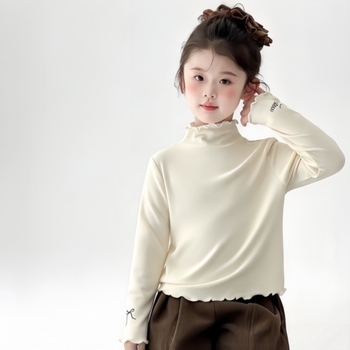 【260克膨体德绒，87聚酯纤维13氨纶】秋冬季女童绣花打底衫