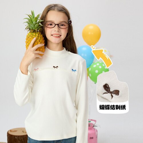 【260克膨体德绒，87聚酯纤维13氨纶】儿童秋冬季女童绣花打底衫