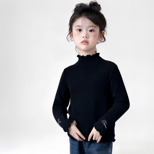【260克膨体德绒，87聚酯纤维13氨纶】秋冬季女童绣花打底衫