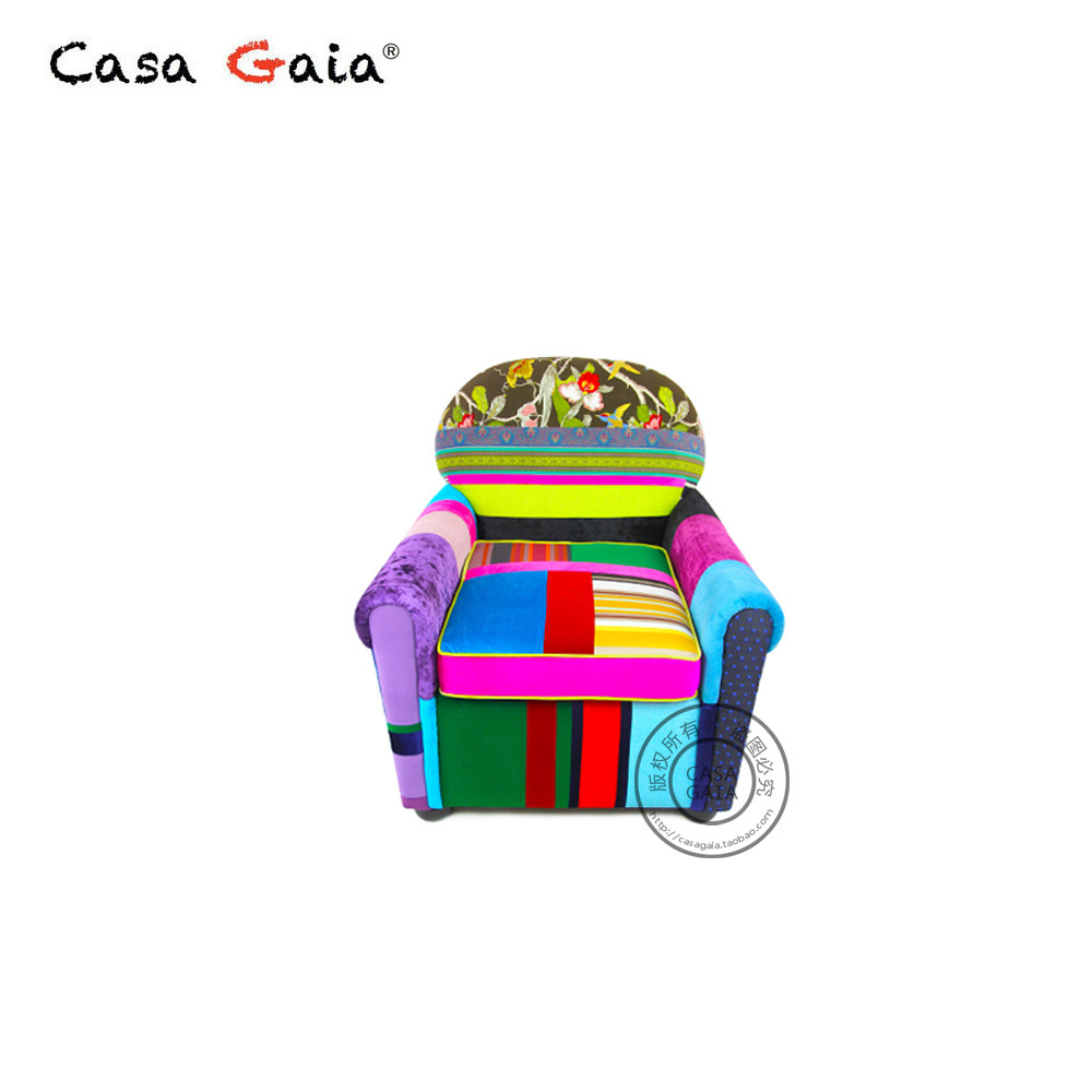 CASA GAIA 盖雅原创客厅设计师款拼布布艺软包沙发椅单人沙发椅