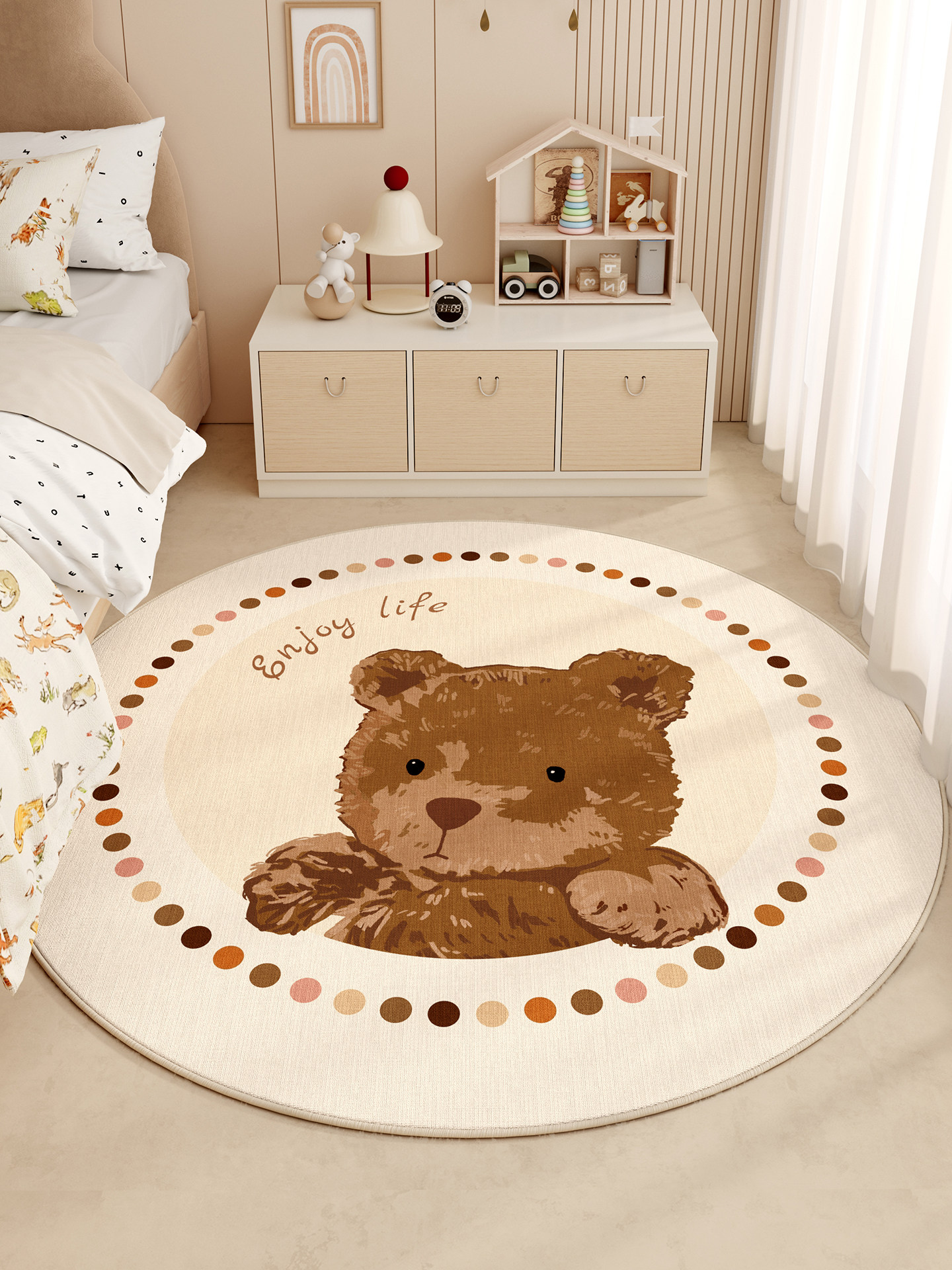 2025新圆形地毯男孩和女孩儿童房在风床边毯子客厅卧室装修安排,居家布艺,床边毯,淘宝优惠券,粉丝福利购,淘宝优惠卷