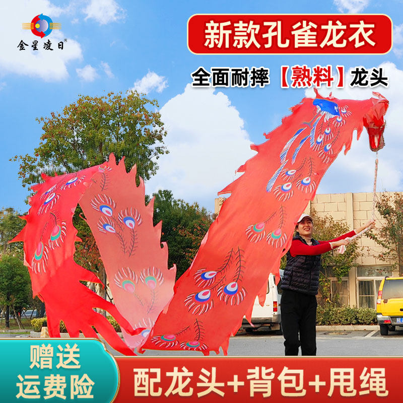 大孔雀龙舞龙广场健身龙耍龙运动甩彩带舞龙头初学彩带飘舞龙健身
