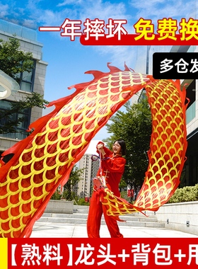 广场舞龙彩带健身龙带甩耍龙中老年成人运动道具初学彩绸彩条龙头