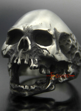 欧美风男士磨砂骷髅头钛钢食指环