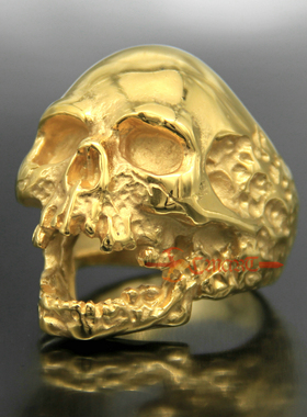 欧美风土豪金色骷髅头戒指