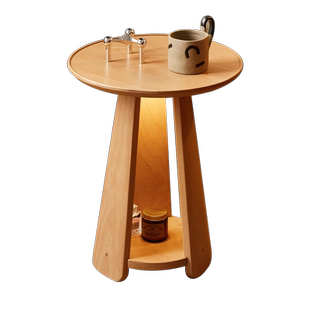 源氏木语加兰实木边几客厅角几小茶桌带灯圆几家用边桌床头桌子