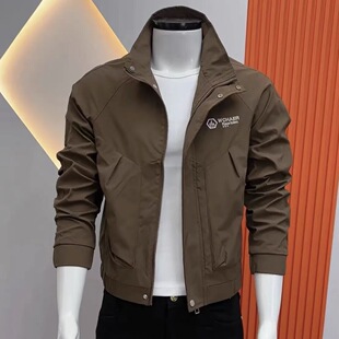 男士社会小伙夹克修身时尚休闲立领纯色字母刺绣帅气青年显瘦外套