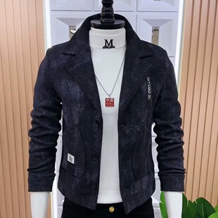 秋冬新款男士夹克外套时尚潮牌韩版修身高级感轻奢呢料休闲帅气潮