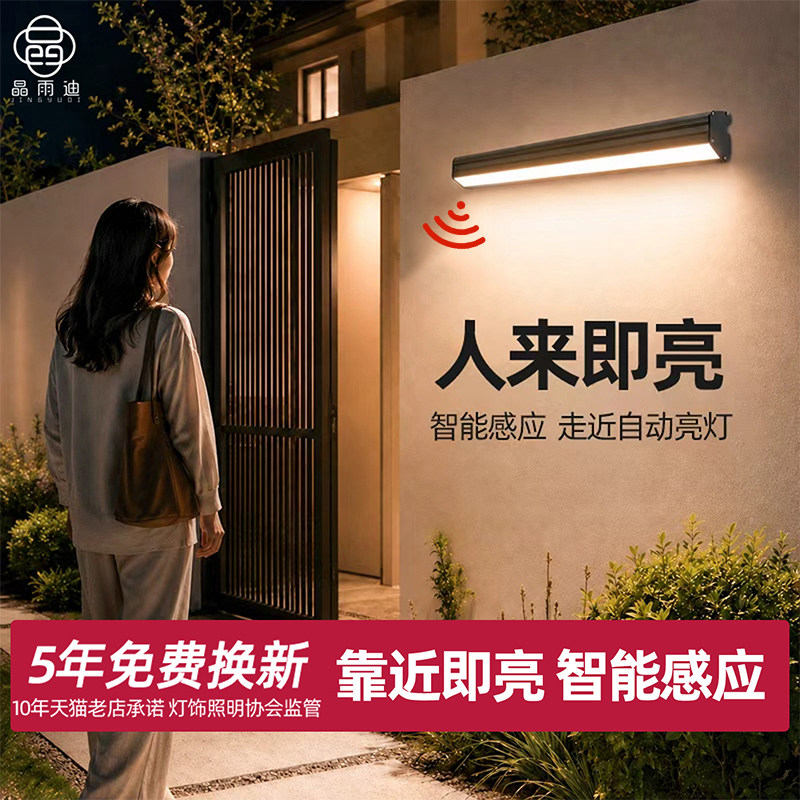 户外防水感应壁灯庭院别墅花园灯超亮室外阳台露台人来即亮门口灯图片