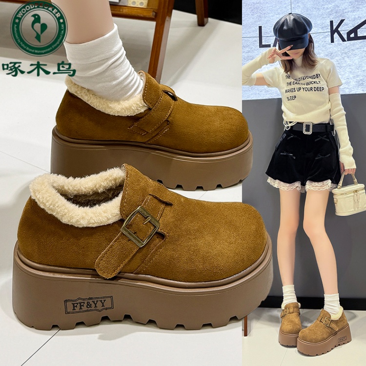 啄木鸟厚底加绒面包鞋保暖雪地靴