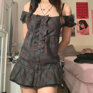 sexy neck ruffle short skirt一字领性感荷叶边 One sleeve word