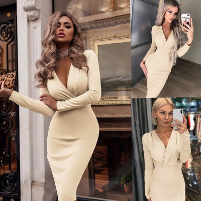 Deep V Evening Party Short Dress Beige Black Green Red hot