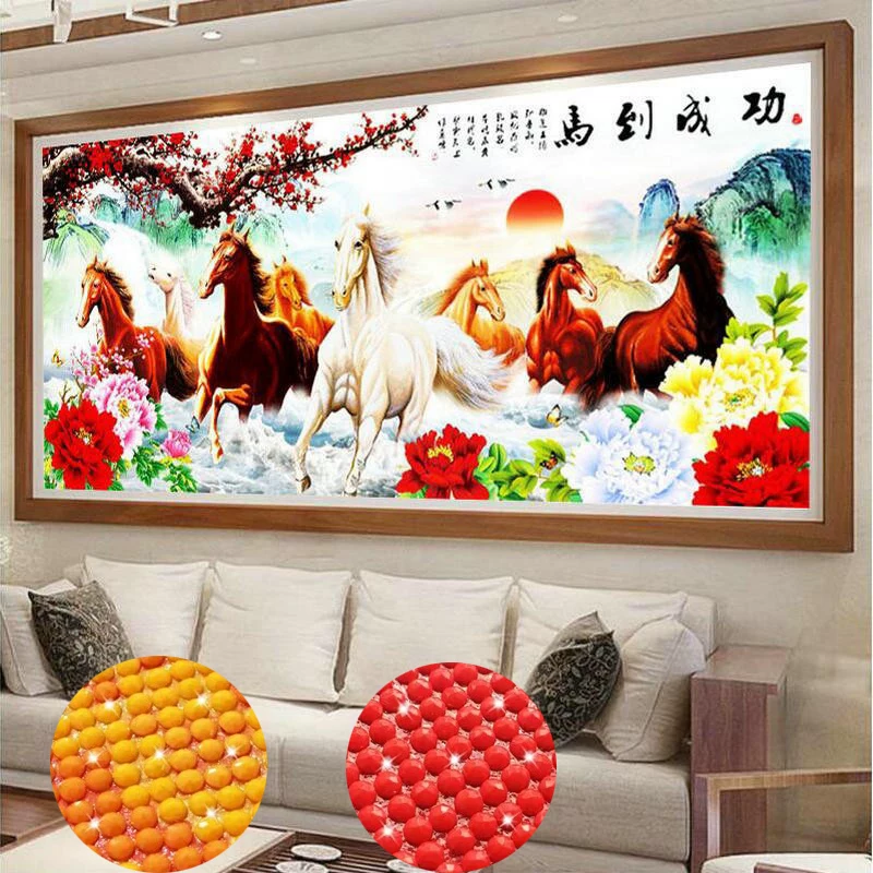 钻石画马到成功点钻十字绣客厅大幅钻石绣贴钻画八匹马八骏图满钻