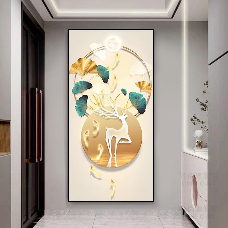 5D满钻银杏叶麋鹿九鱼钻石画