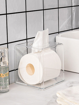 透明洗脸巾收纳盒亚克力纸巾盒家用客厅桌面抽纸盒厕所卷筒纸抽盒