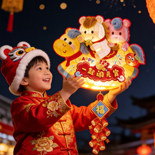 新年儿童手提灯笼花灯小马2026新款春节马年元宵节手工diy幼儿园