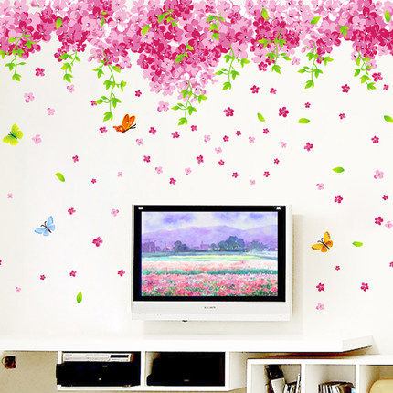 大型客厅沙发温馨电视背景墙贴纸樱花树浪漫婚房卧室墙壁装饰贴画