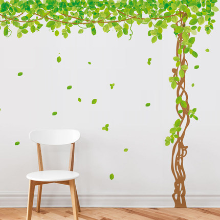 大型墙贴纸客厅沙发背景墙画卧室创意贴画清新绿树绿叶绿藤照片贴