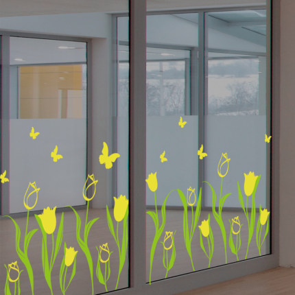 郁金香花草浪漫温馨装饰墙贴纸店面店铺橱窗玻璃贴花踢脚线墙角线